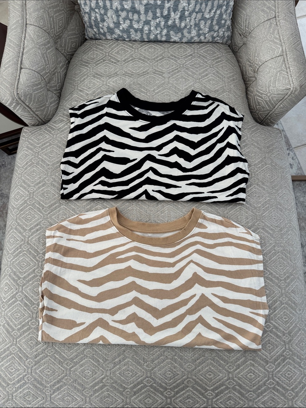 LOFT Zebra Print Tee Duo - Black/White & Tan/White